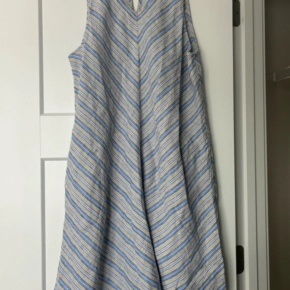 Lands' End women's blue linen shift dress with a striped pattern size LP - Picture 3 of 8